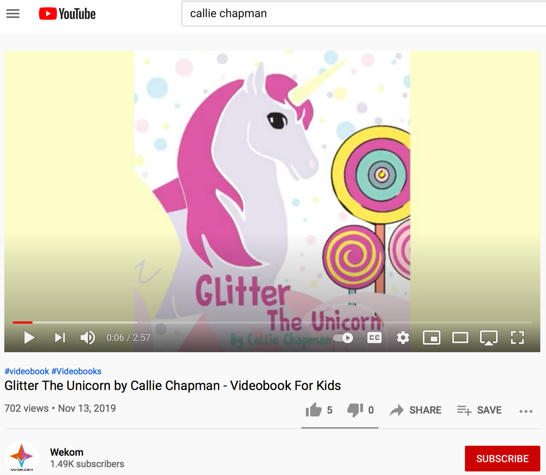 Glitter the Unicorn read aloud on https://www.youtube.com/watch?v=7mlha5uLWQo