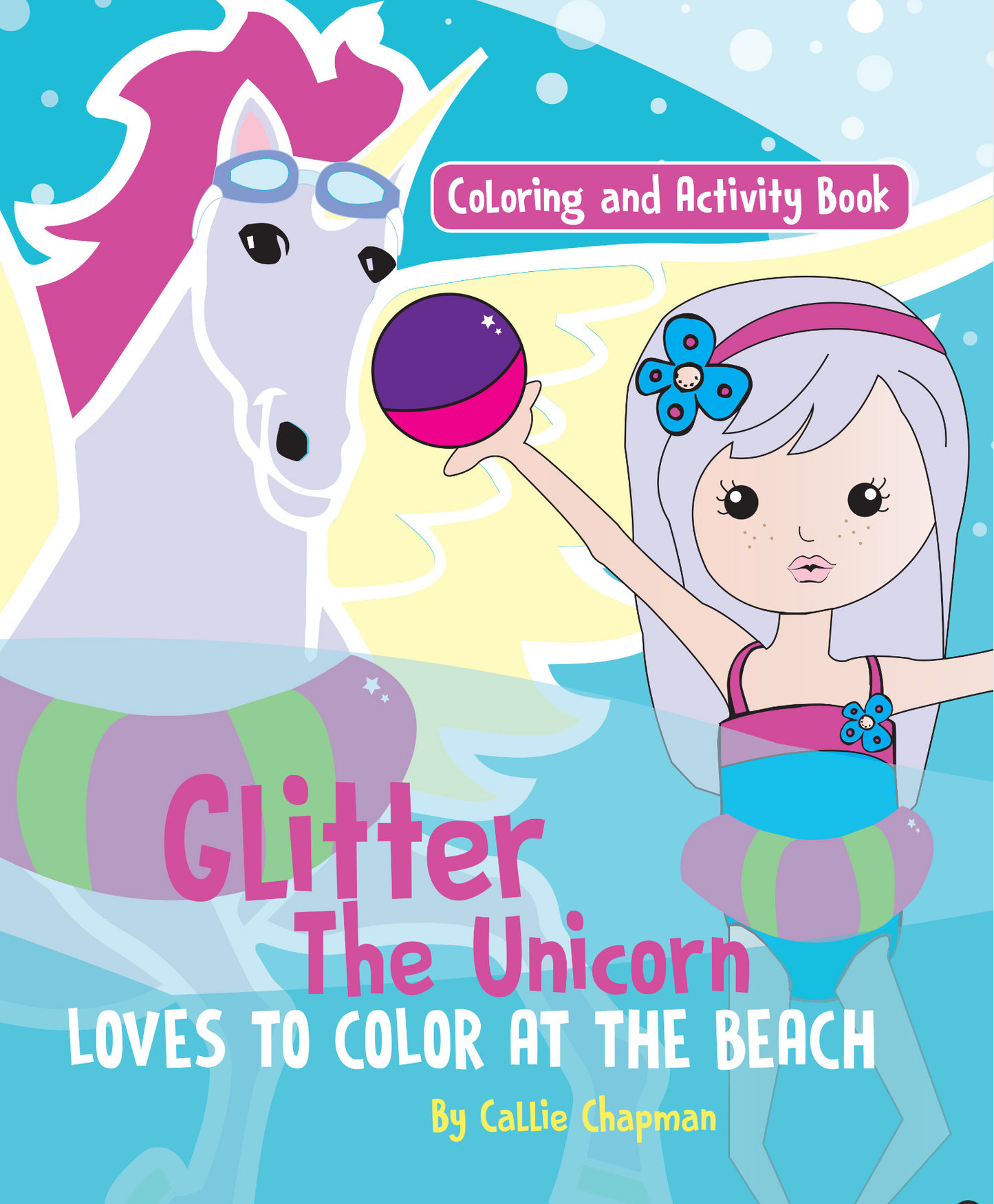 Glitter the Unicorn Loves to Color at the Beach